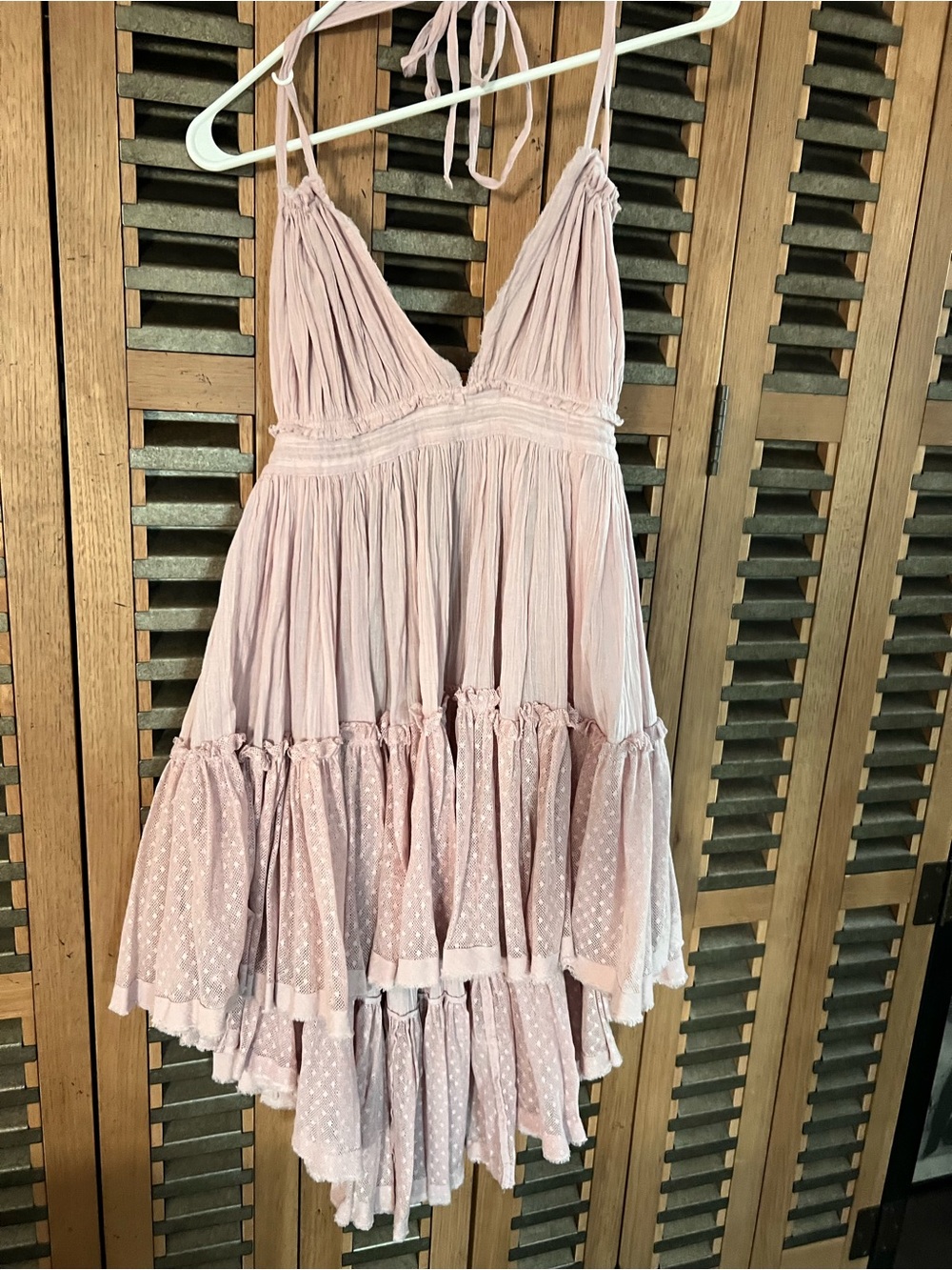 Free People Blush Pink Tiered Ruffle Halter Dress